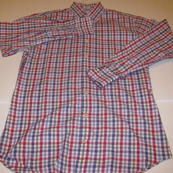 Peter Millar Men's Sz Medium 100% Cotton Plaid Long Sleeve Button Shirt - Picture 2 of 5